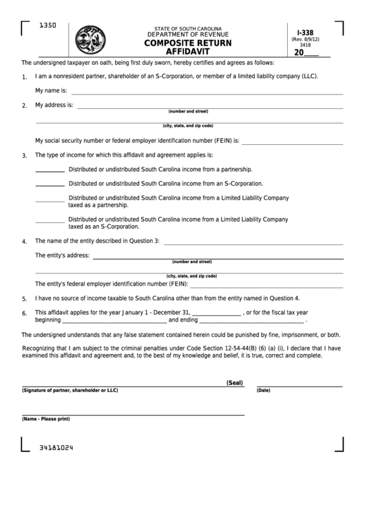 Fillable Form I-338 - Composite Return Affidavit Printable pdf