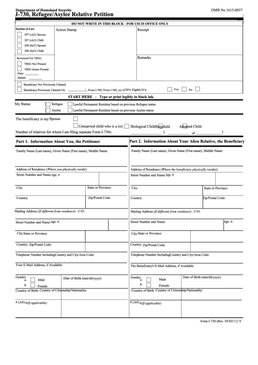 Fillable Form I-730 - Refugee/asylee Relative Petition Printable pdf
