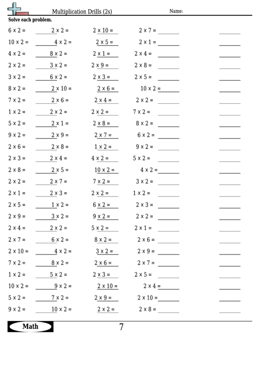 Multiplication Drills (2s) - Multiplication Worksheet With Answers Printable pdf
