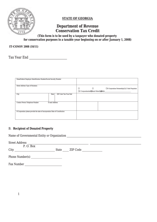 Fillable Form It-Consv - Conservation Tax Credit - Printable pdf