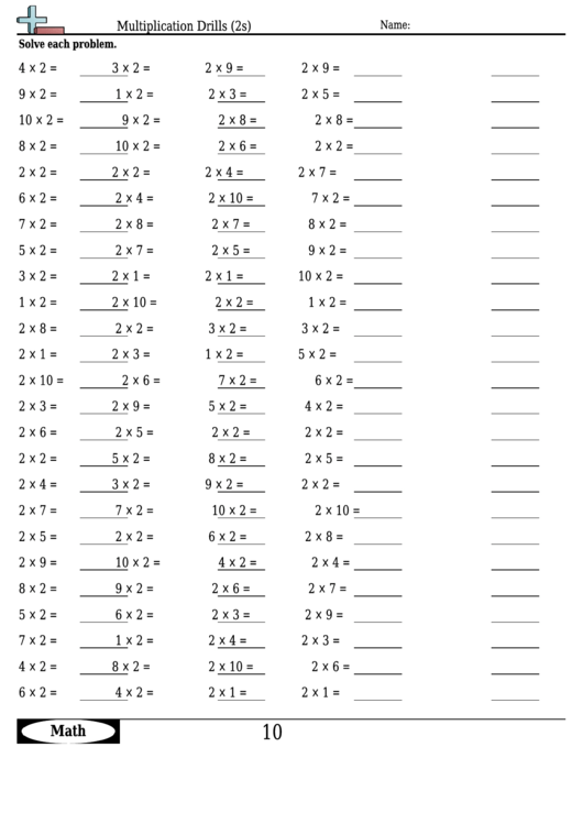 Multiplication Drills (2s) - Multiplication Worksheet With Answers Printable pdf