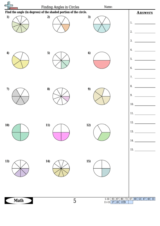 Finding Angles In Circles - Angle Worksheet With Answers Printable pdf