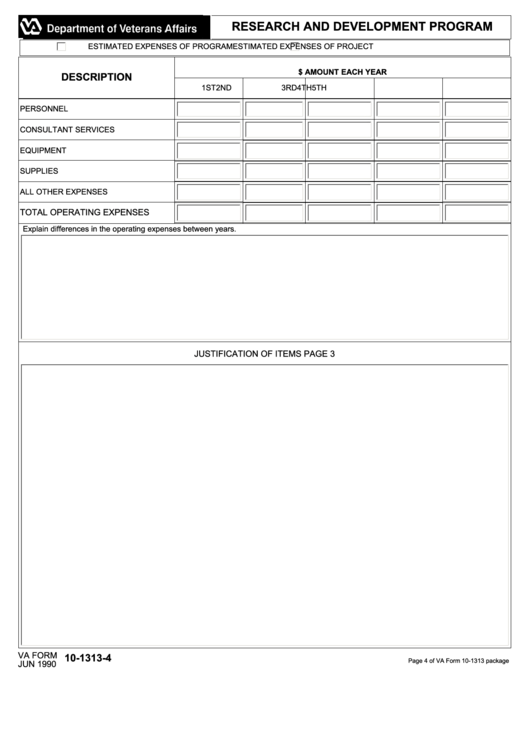 Fillable Va Form 10-1313-4 - Research And Development Program Printable pdf