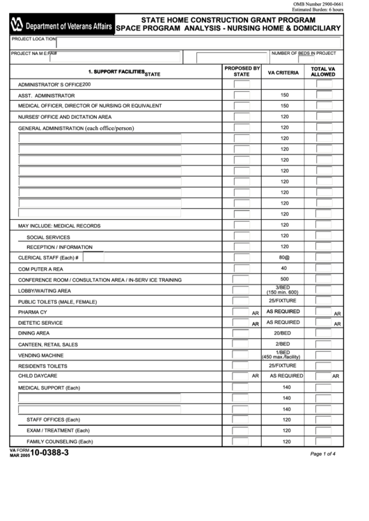 Fillable Va Form 10-0388-3 - State Home Construction Grant Program Space Program Analysis - Nursing Home & Domiciliary Printable pdf