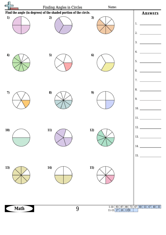 Finding Angles In Circles - Angle Worksheet With Answers Printable pdf