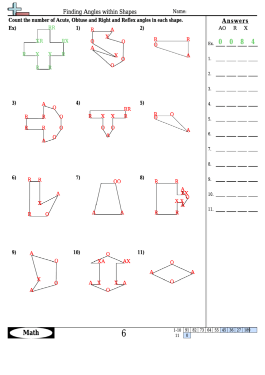 Finding Angles Within Shapes - Angle Worksheet With Answers Printable pdf