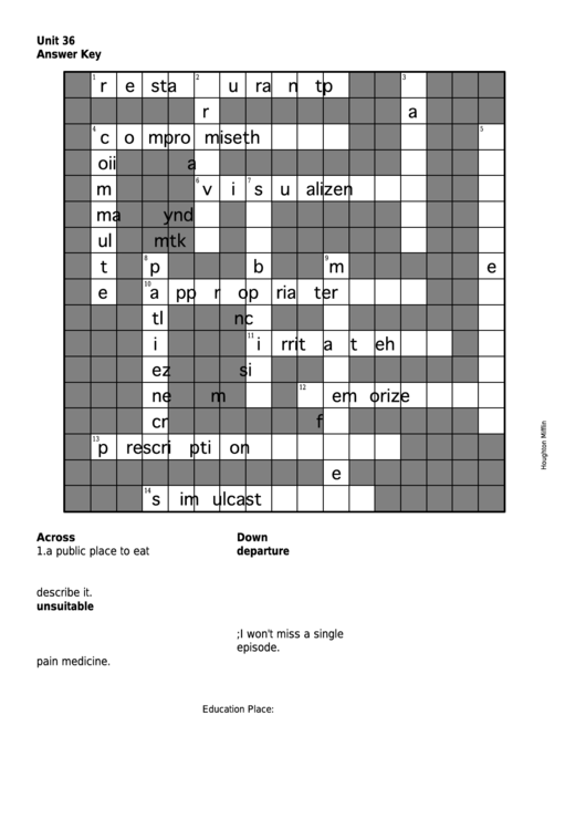 Crossword Puzzle Template With Answers Printable pdf