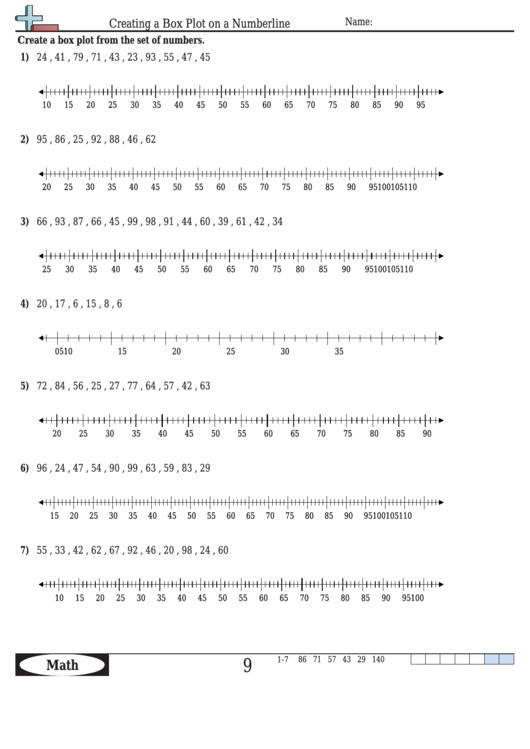 Fillable Creating A Box Plot On A Numberline - Math Worksheet With Answers Printable pdf