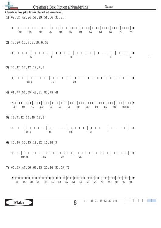 Creating A Box Plot On A Numberline - Math Worksheet With Answers Printable pdf