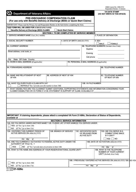 Va Form 21-526c - Pre-discharge Compensation Claim