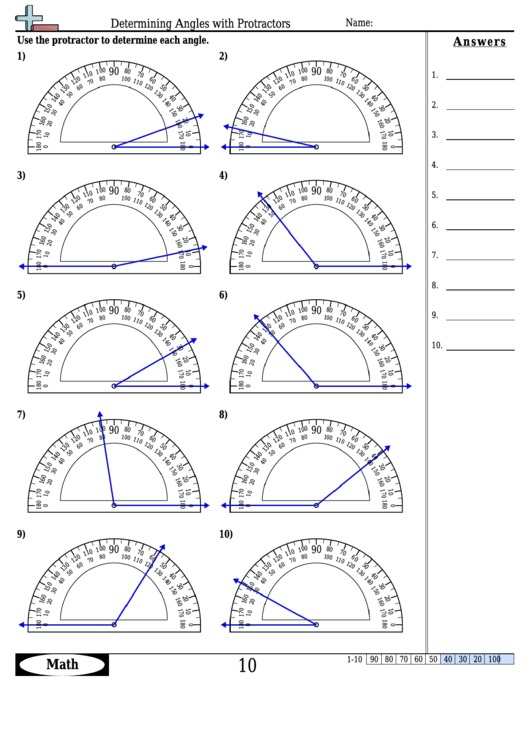 Determining Angles With Protractors - Angle Worksheet With Answers Printable pdf