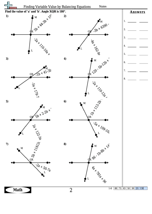 Finding Variable Value By Balancing Equations - Equation Worksheet With Answers Printable pdf