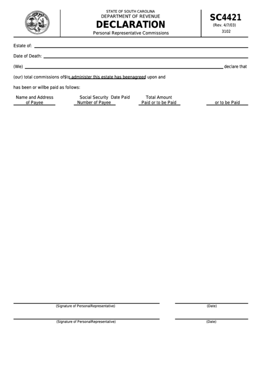 Form Sc4421 - Declaration Printable pdf