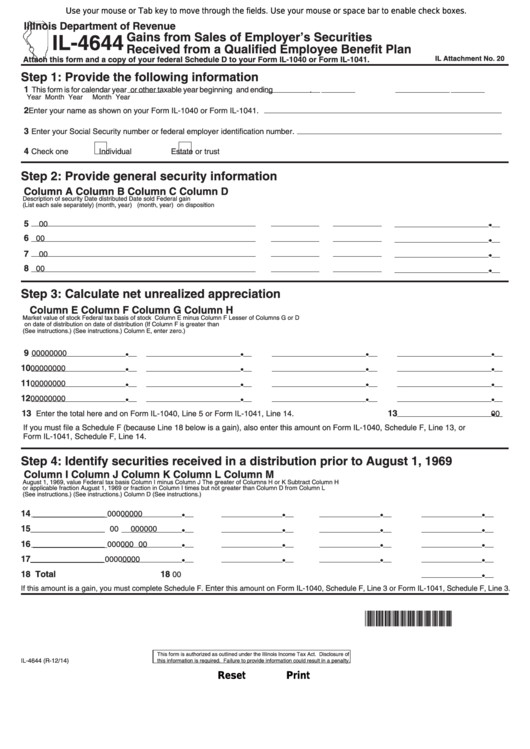Fillable Form Il-4644 - Gains From Sales Of Employer