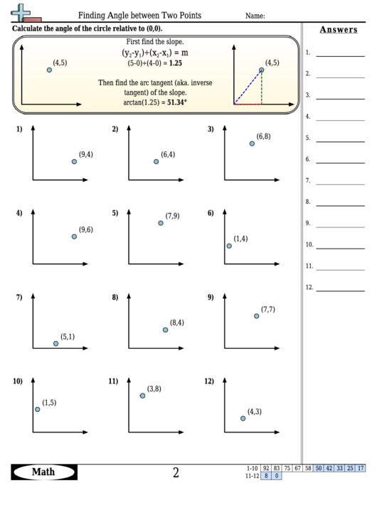 Finding Angle Between Two Points - Angles Worksheet With Answers Printable pdf