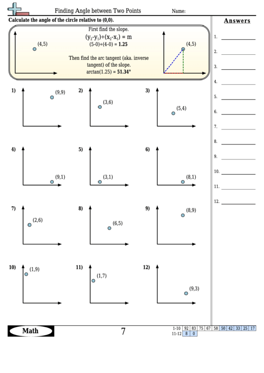 Finding Angle Between Two Points - Angles Worksheet With Answers Printable pdf