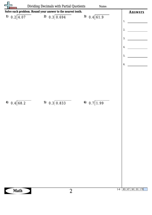 dividing decimals with partial quotients division