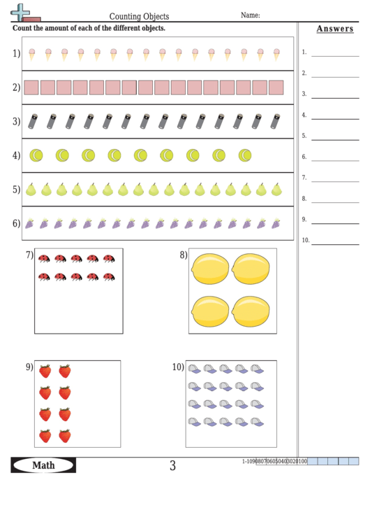 Counting Objects - Math Worksheet With Answers Printable pdf