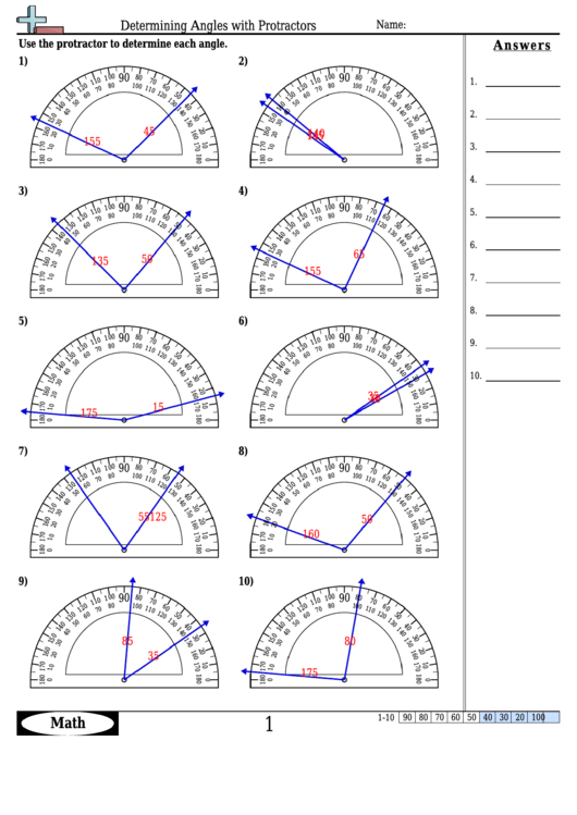 Determining Angles With Protractors - Angle Worksheet With Answers Printable pdf