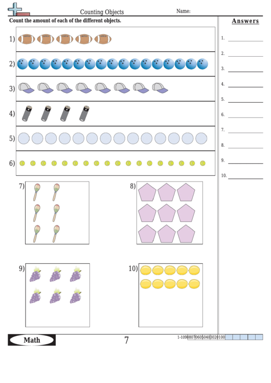 Counting Objects - Math Worksheet With Answers Printable pdf