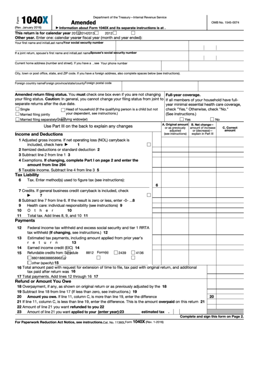 Form 1040x Printable Printable Forms Free Online