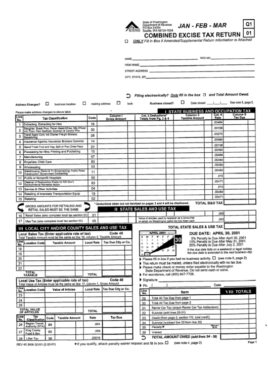 Form Rev 402406 - Combined Excise Tax Return Printable pdf