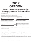 Form 10 - Underpayment Of Oregon Estimated Tax - 2012