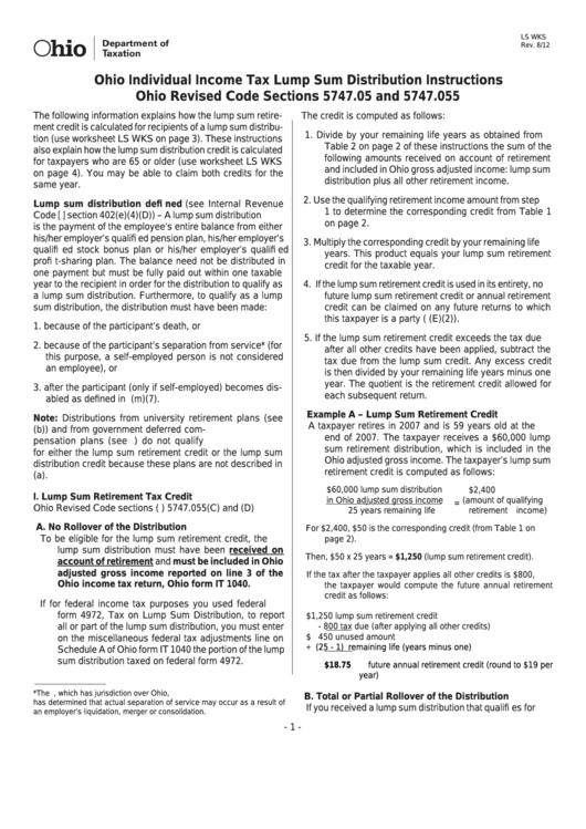 Fillable Form Ls Wks - Ohio Lump Sum Retirement Credit Worksheet Printable pdf