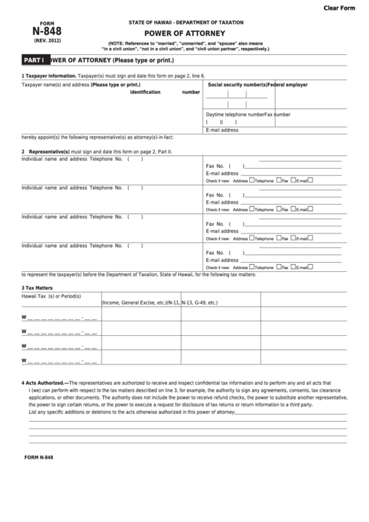 Fillable Form N-848 - Power Of Attorney Printable pdf