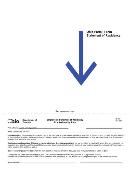 Fillable Ohio Form It 4nr - Employee