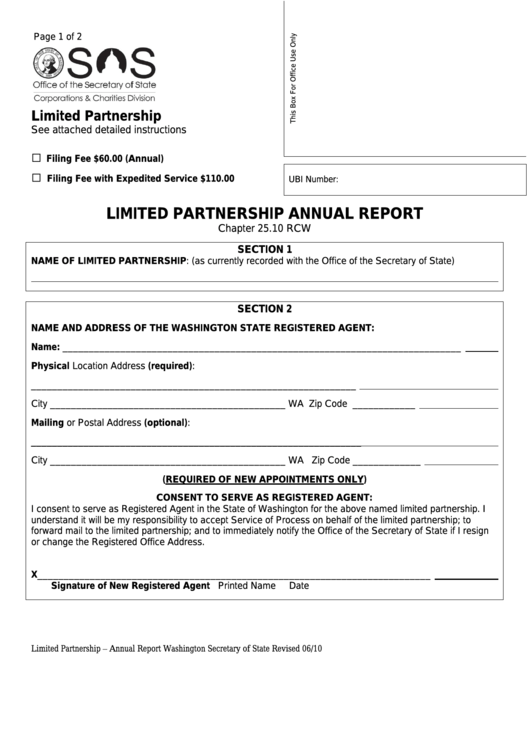 Fillable Form Limited Partnership Annual Report - 2010 Printable pdf
