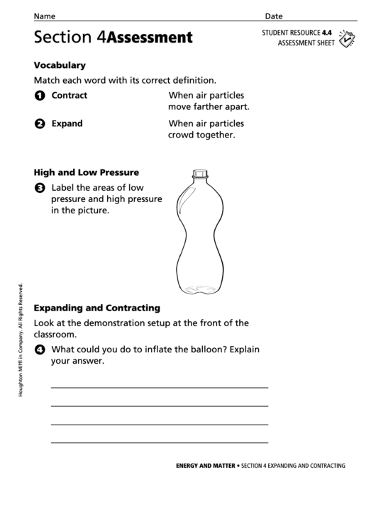 Section 4 Assessment Expanding And Contracting Physics Worksheet Printable pdf