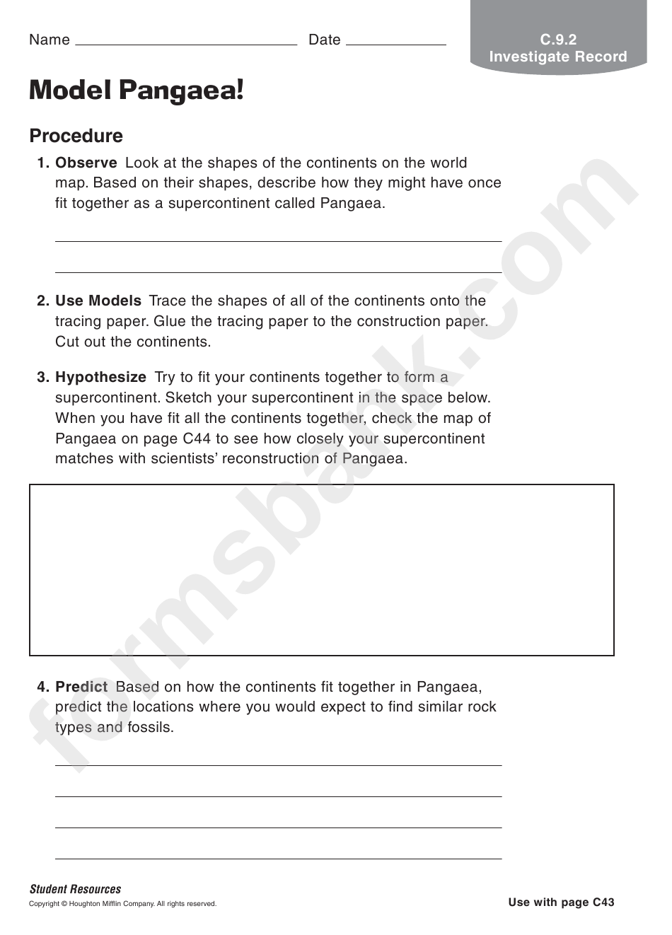 Model Pangaea Geography Worksheet