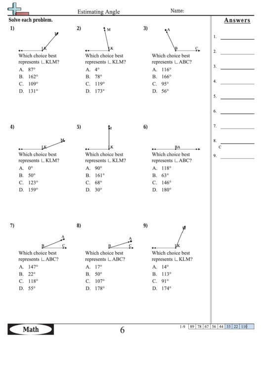 Estimating Angle - Angle Worksheet With Answers
