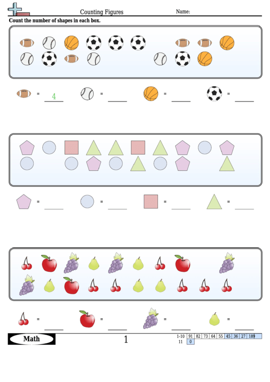 Counting Figures - Math Worksheet With Answers printable pdf download