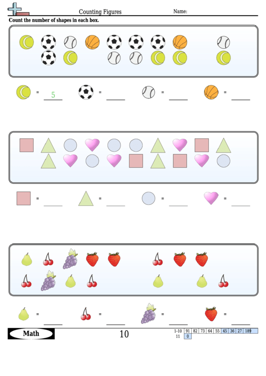 Counting Figures - Math Worksheet With Answers printable pdf download