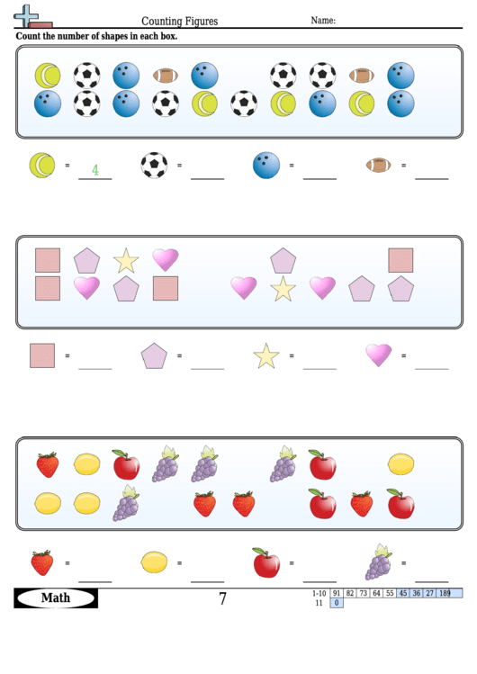 Counting Figures - Math Worksheet With Answers printable pdf download