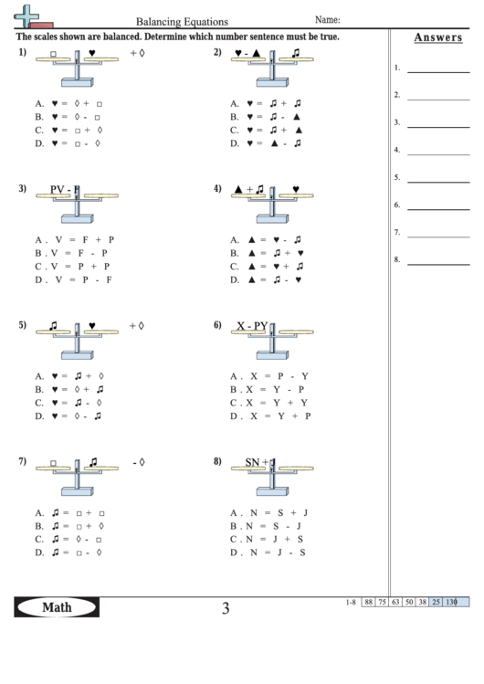 Balancing Equations - Equation Worksheet With Answers printable pdf ...