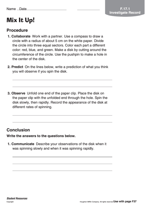 Mix It Up Physics Worksheet Printable pdf