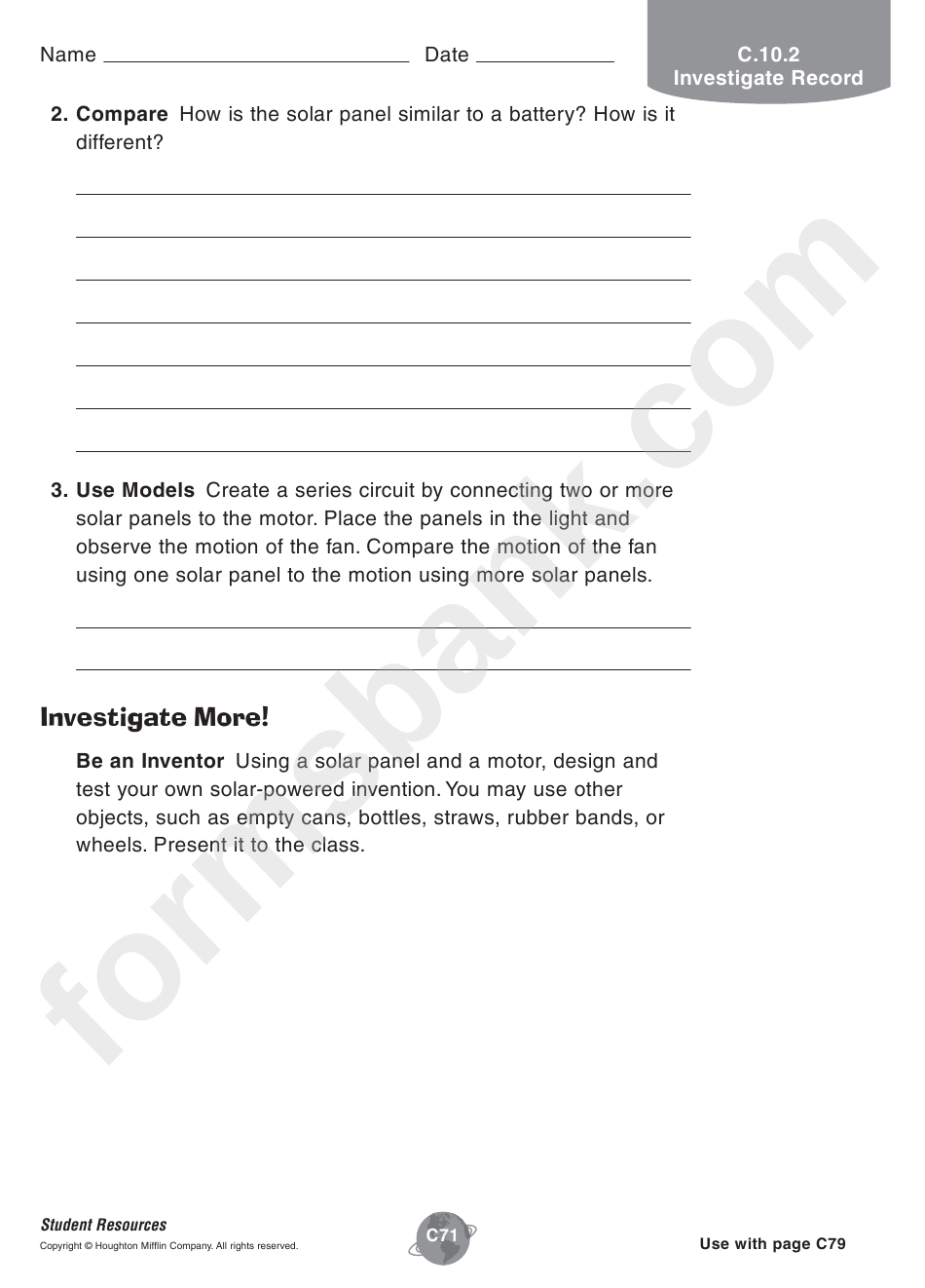 Power It With Sunlight Physics Worksheet