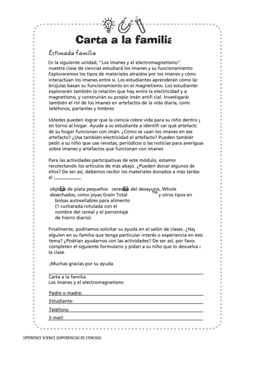 Carta A La Familia Teacher Letter To Parents Template Printable pdf
