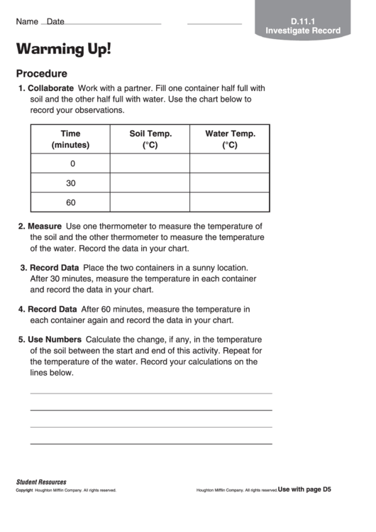 Warming Up Physics Worksheet Printable pdf