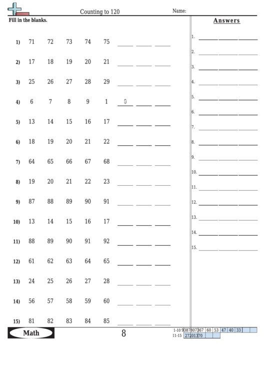Counting To 120 - Math Worksheet With Answers Printable pdf