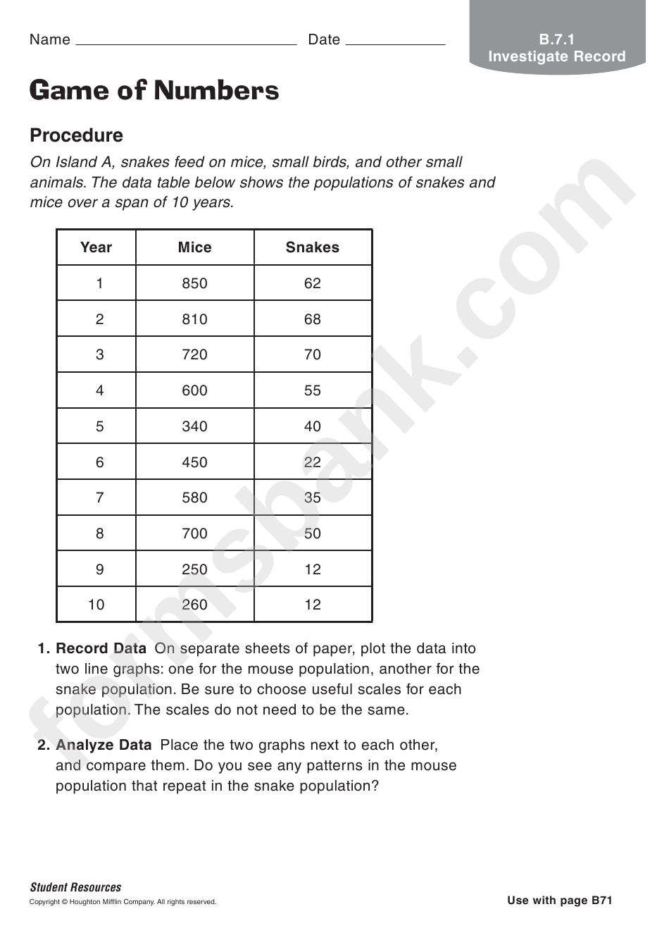 Game Of Numbers Biology Worksheet