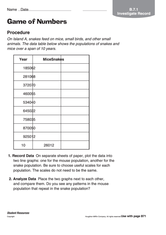 Game Of Numbers Biology Worksheet Printable pdf