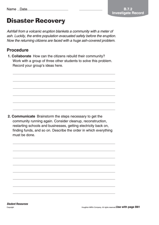 Disaster Recovery Geography Worksheet Printable pdf