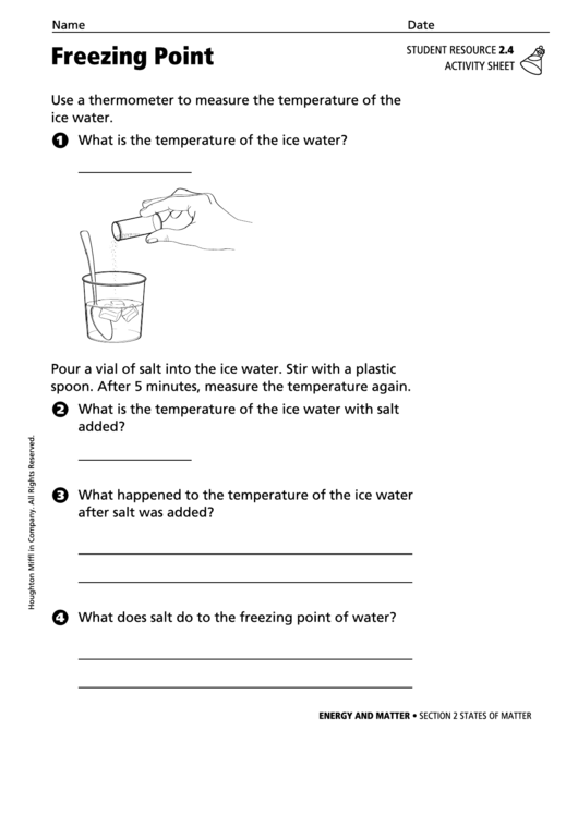 Freezing Point Physics Worksheet Printable pdf