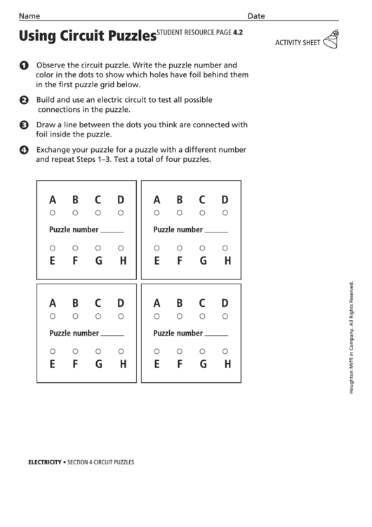 Using Circuit Puzzles Physics Worksheet Printable pdf
