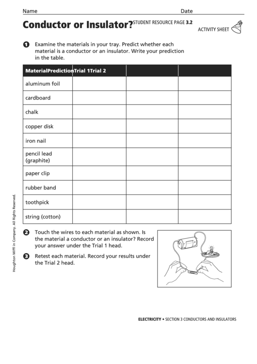 Conductor Or Insulator Physics Worksheet Printable pdf