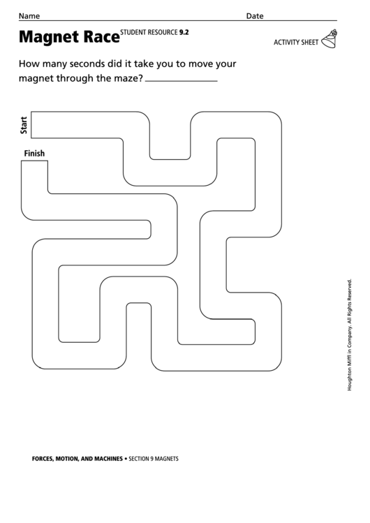 Magnet Race Physics Worksheet Printable pdf